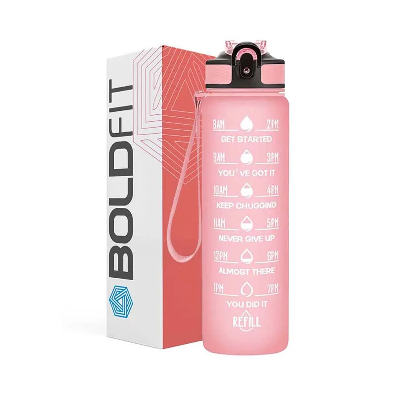 Boldfit Sipper Water Bottles With Motivational Time Marker - Pink