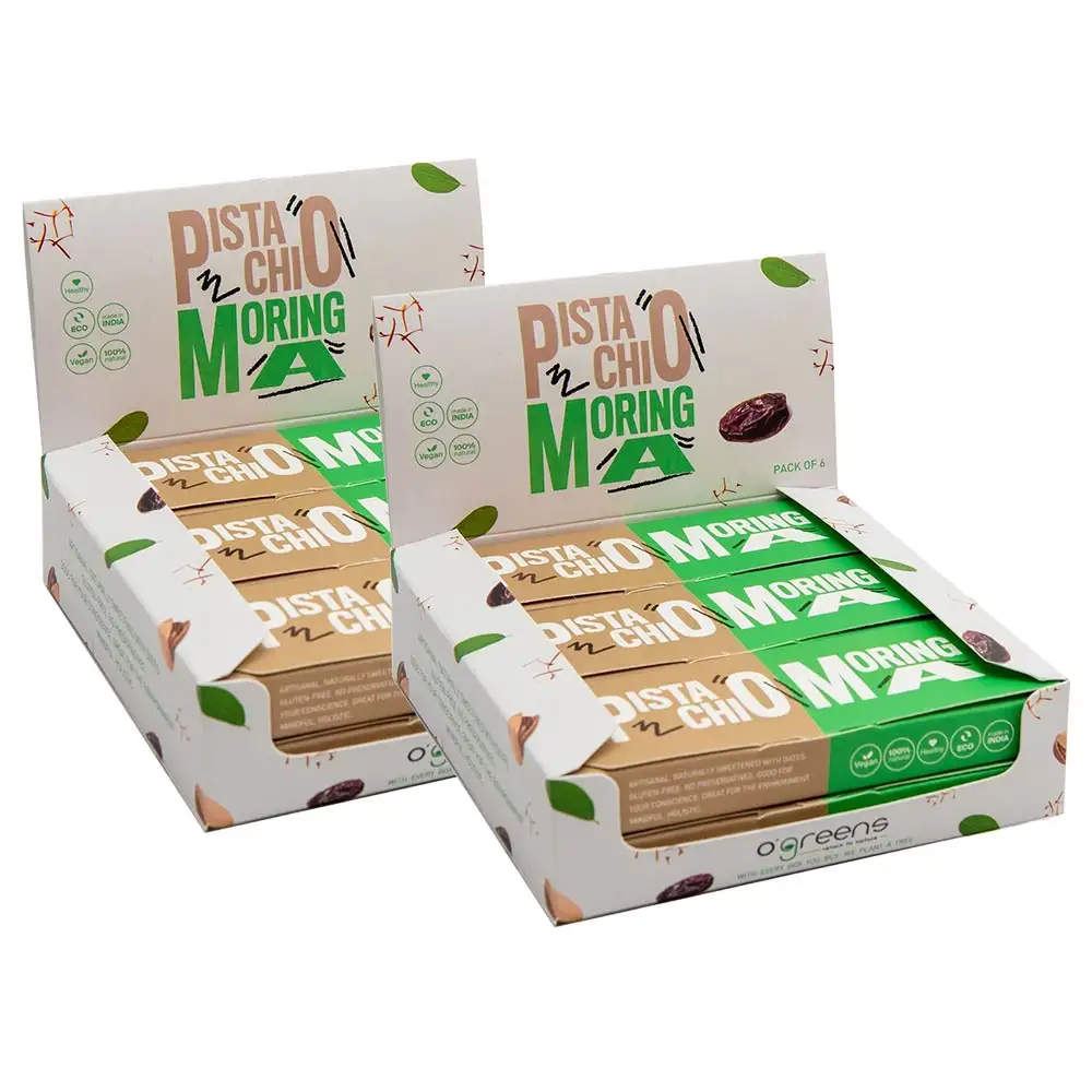 O'Greens Moringa Energy Bars,  6 bar(s)  Pistachio Pack of 2