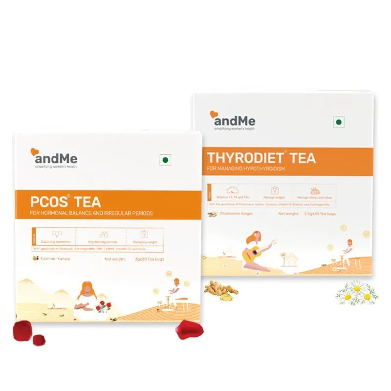 andMe Pcos Tea (Kashmiri Kahwa) + andMe Thyrodiet Tea (Chamomile Ginger) (Combo Pack)