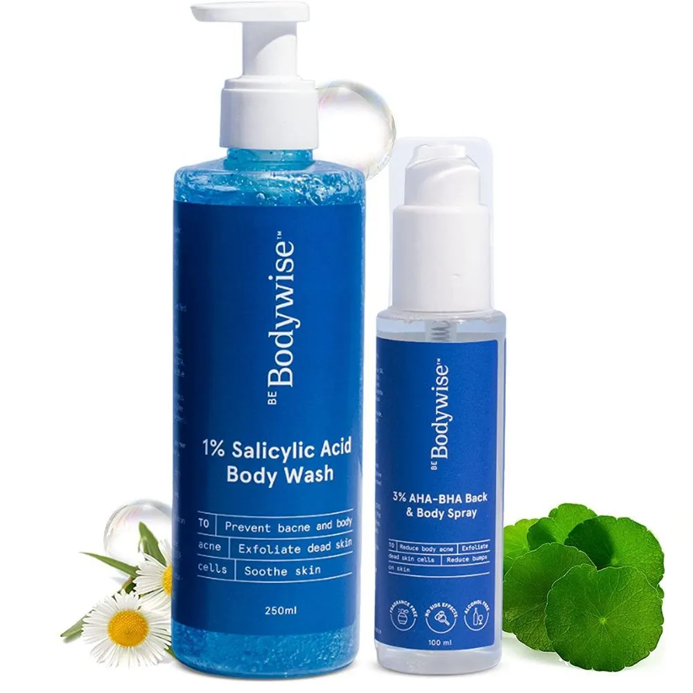 Be Bodywise Body Acne Kit - 1% Salicylic Acid Body Wash + 3% AHA BHA Body Spray