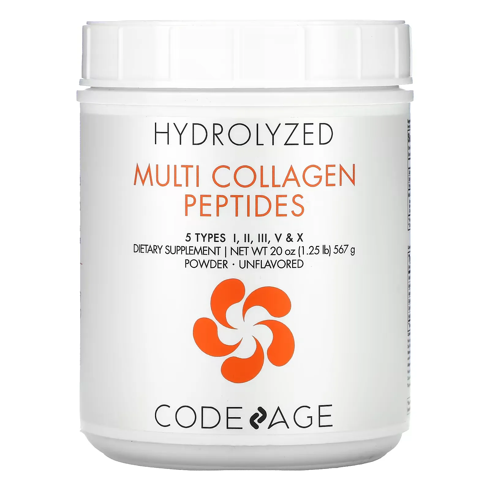 Hydrolyzed, Multi Collagen Peptides, 5 Types I, II, III, V, X, Powder, Unflavored, 20 oz (567 g)