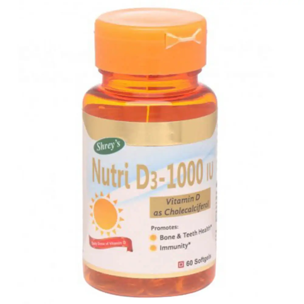 Shrey's Nutri D3 1000 (Vitamin D3),  60 softgels  Unflavoured