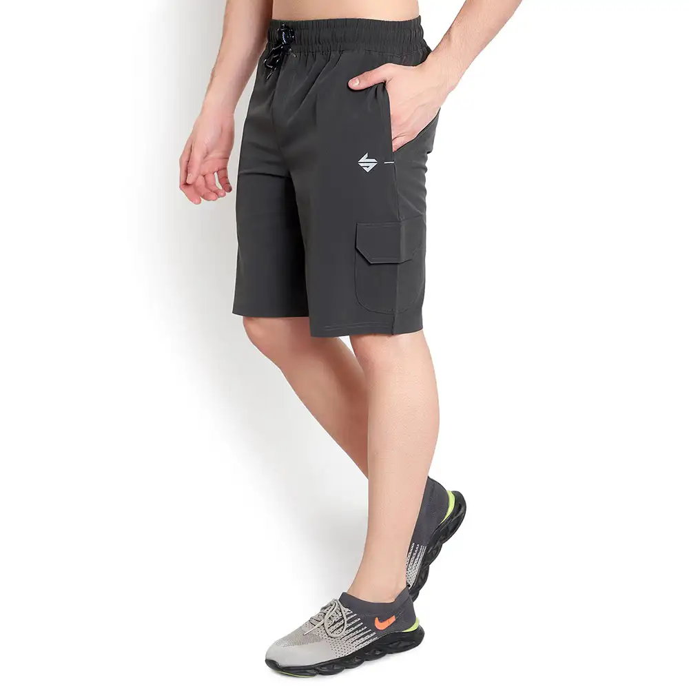 John Ally Dry-Fit Gym Workout Shorts with Zipper Pockets & Cargo Deep Pockets,  Large  Gunmetal Grey