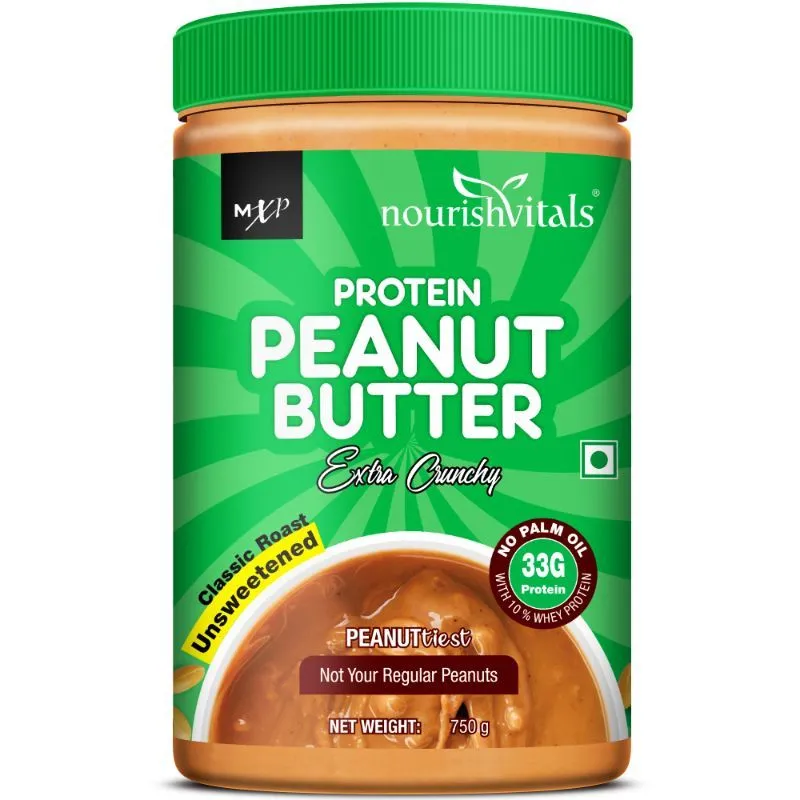 Nourish Vitals High Protein Peanut Butter (extra Crunchy) With Whey Protein, 33g Protein