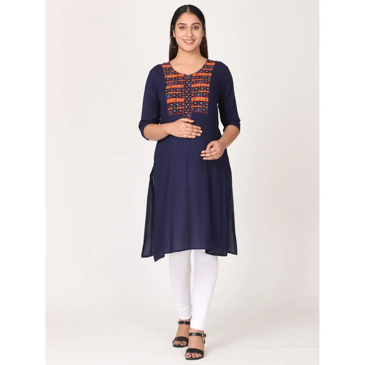 Morph Maternity Feeding Kurta With Vertical Nursing - Navy Blue