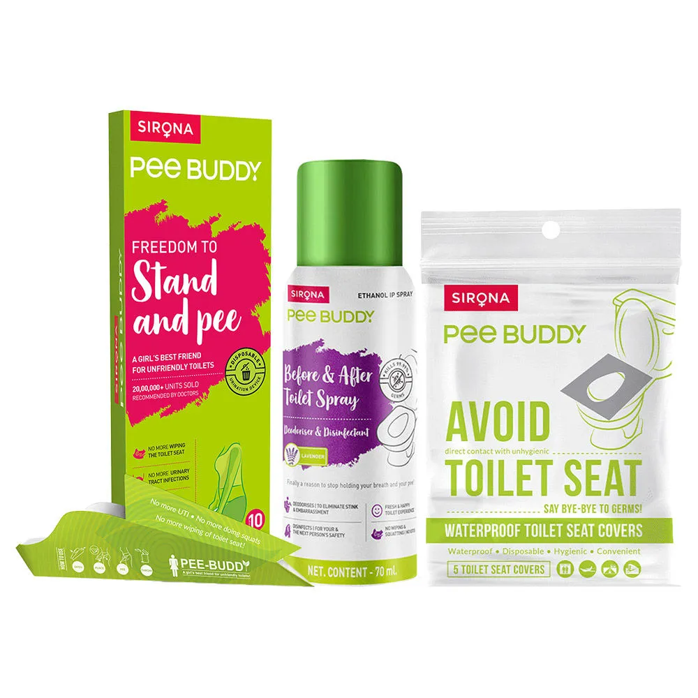 Peebuddy Waterproof Toilet Seat Covers With Lavender Spritz Toilet Spray And Stand & Pee Funnels