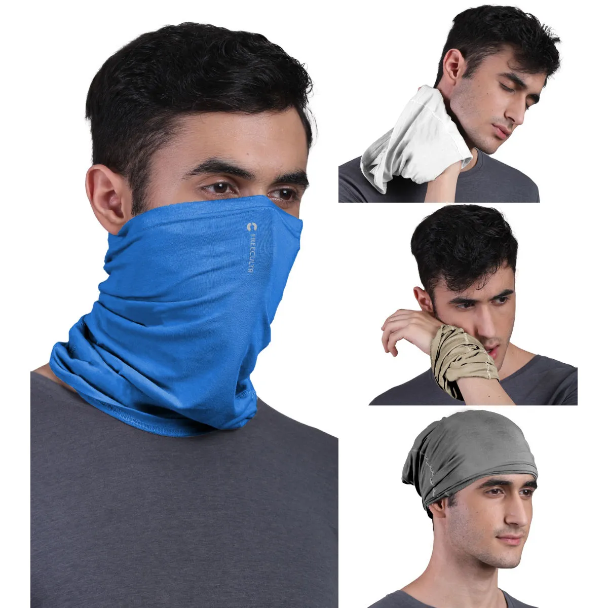 FREECULTR Unisex Plain Bamboo Bandana Anti Microbial Multipurpose Cloth Face Mask (pack Of 4)