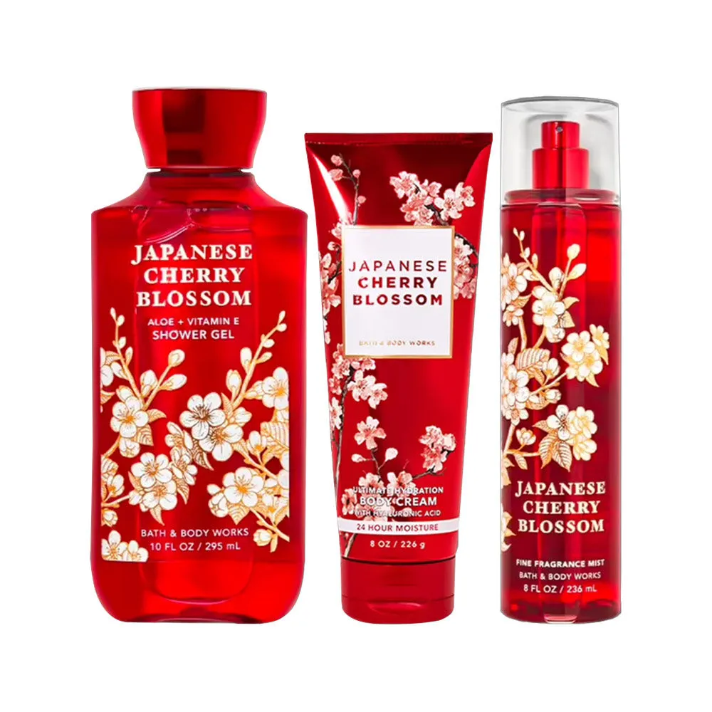 Bath & Body Works Japanese Cherry Blossom Shower Gel, Body Cream & Fragrance Mist Combo