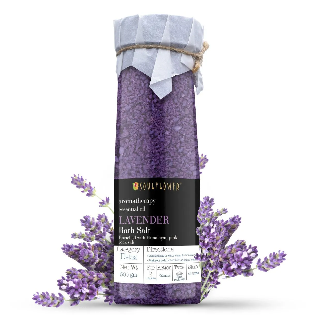 Soulflower Lavender Bath Salt For Body & Foot Spa, Muscle Pain Relief, Lavender Essential Oil