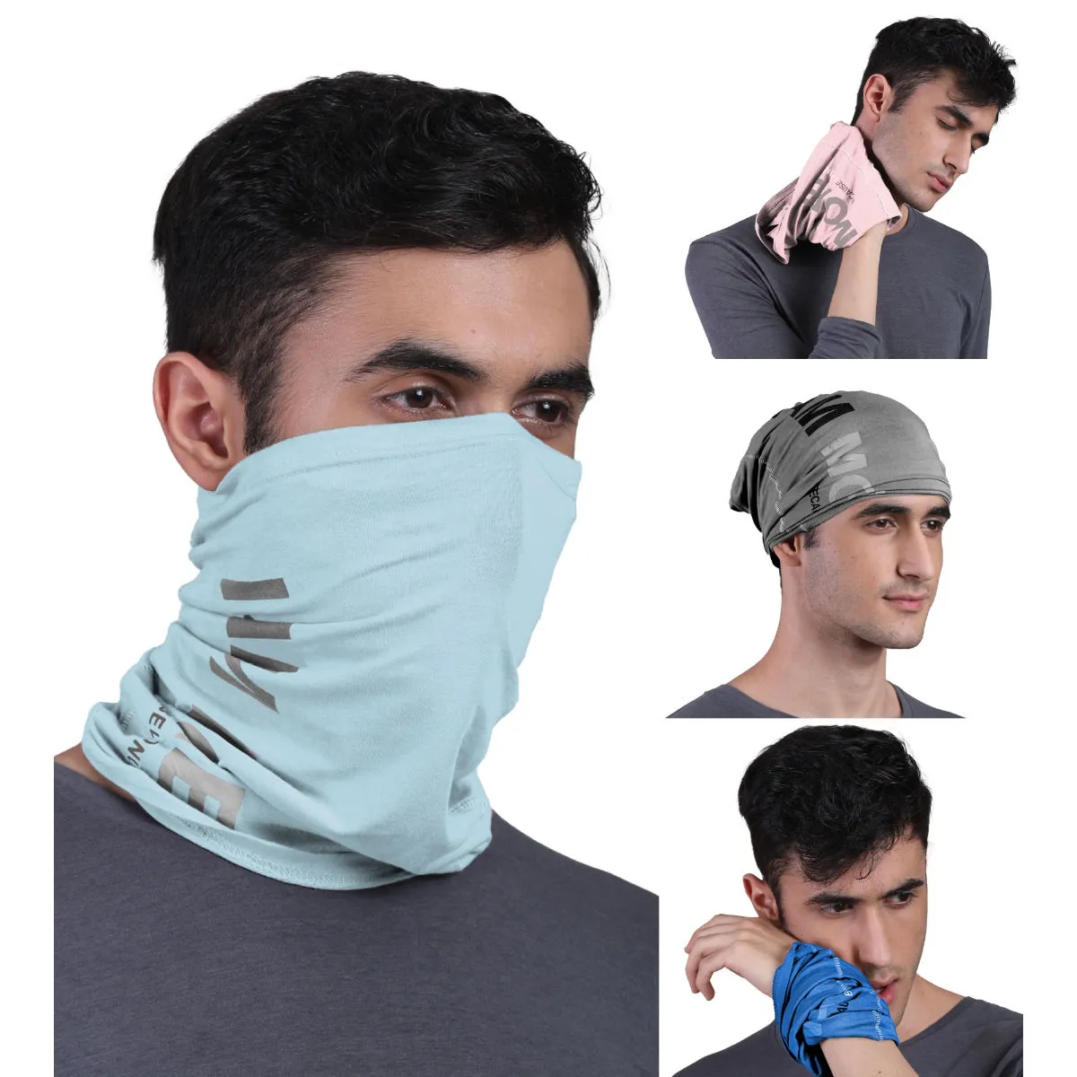 FREECULTR Unisex Printed Bamboo Bandana Anti Microbial Multipurpose Cloth Face Mask (pack Of 4)