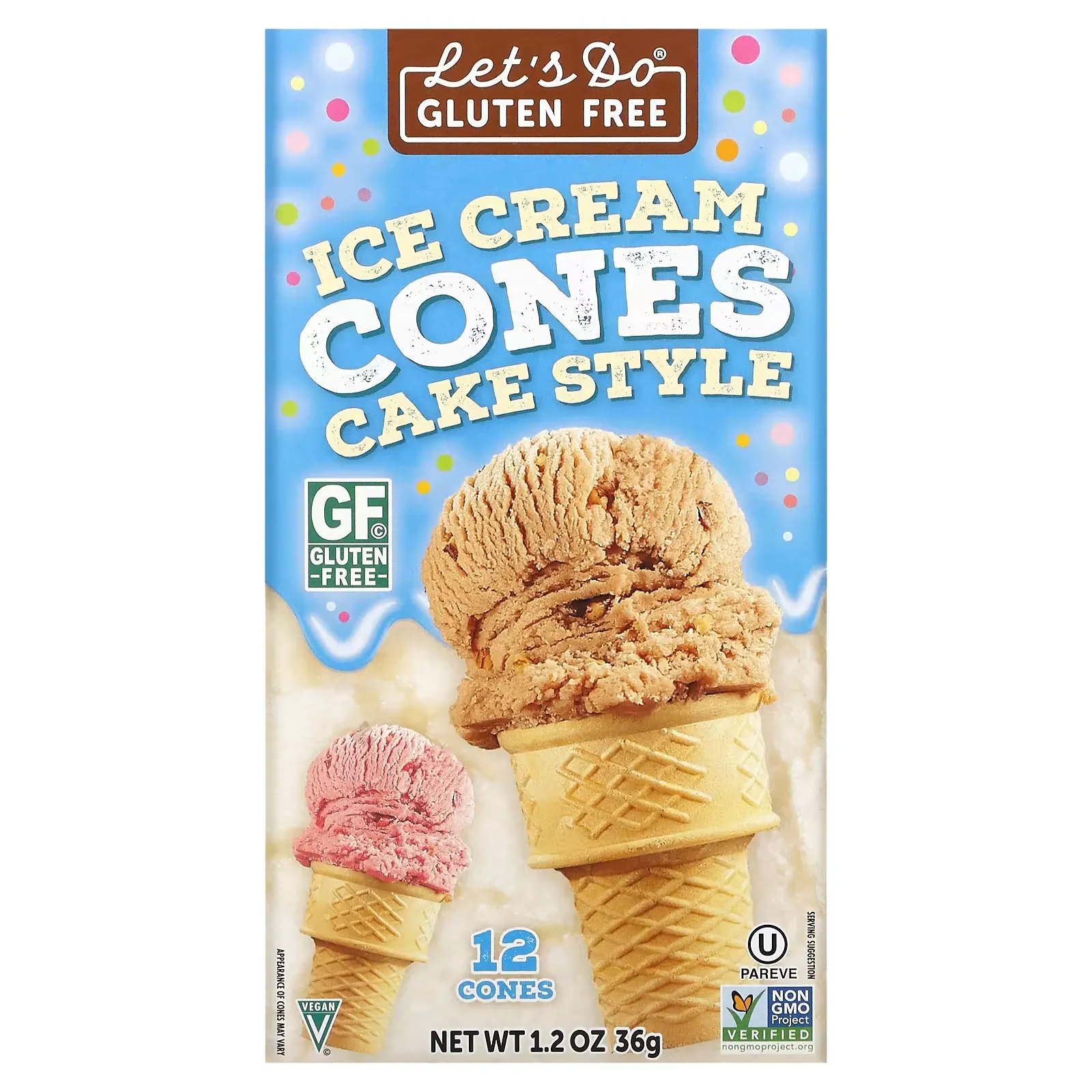 Let's Do Organic, Gluten Free Ice Cream Cones, Cake Style, 12 Cones