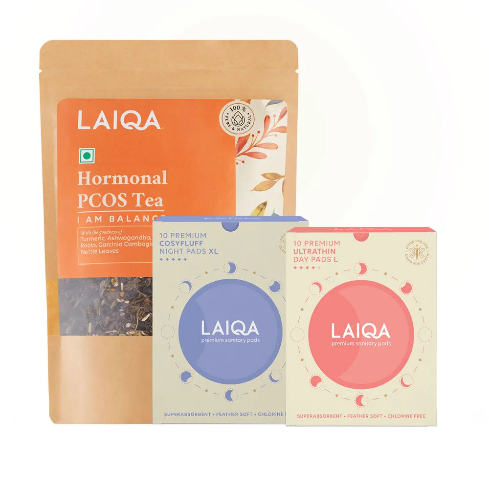 LAIQA Wellness: Hormonal Pcos Tea + Moderate Flow & Heavy Flow Pack