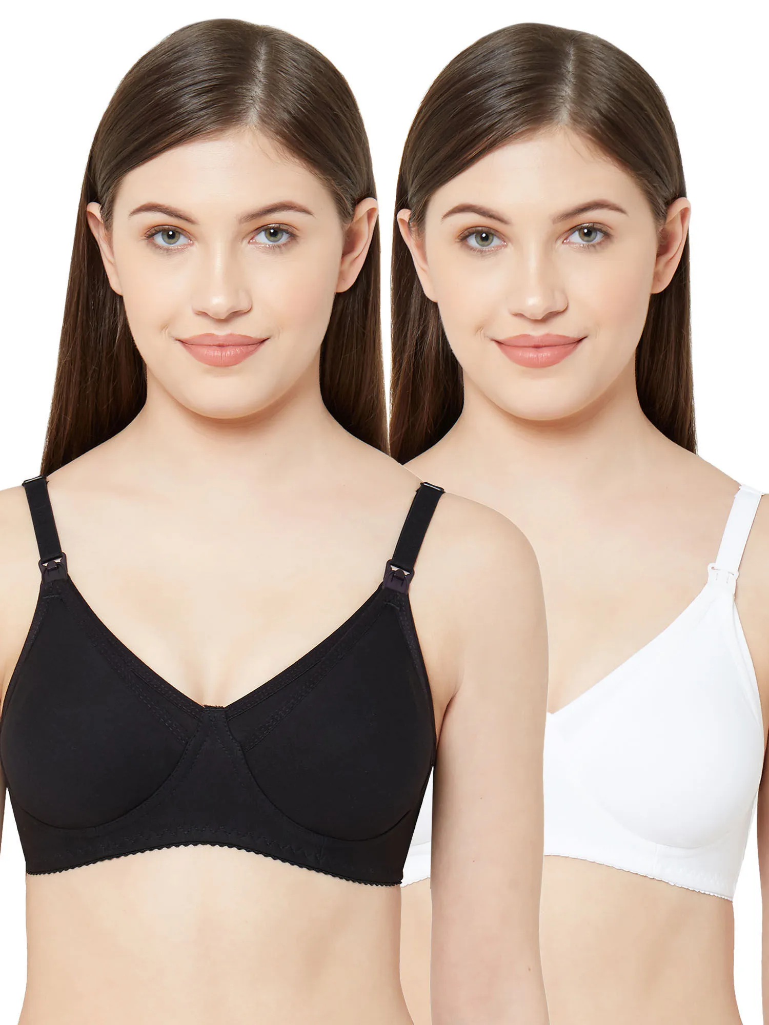 Juliet Womens Non Padded Non Wired Feeding Bra Combo Mold Feed Black White