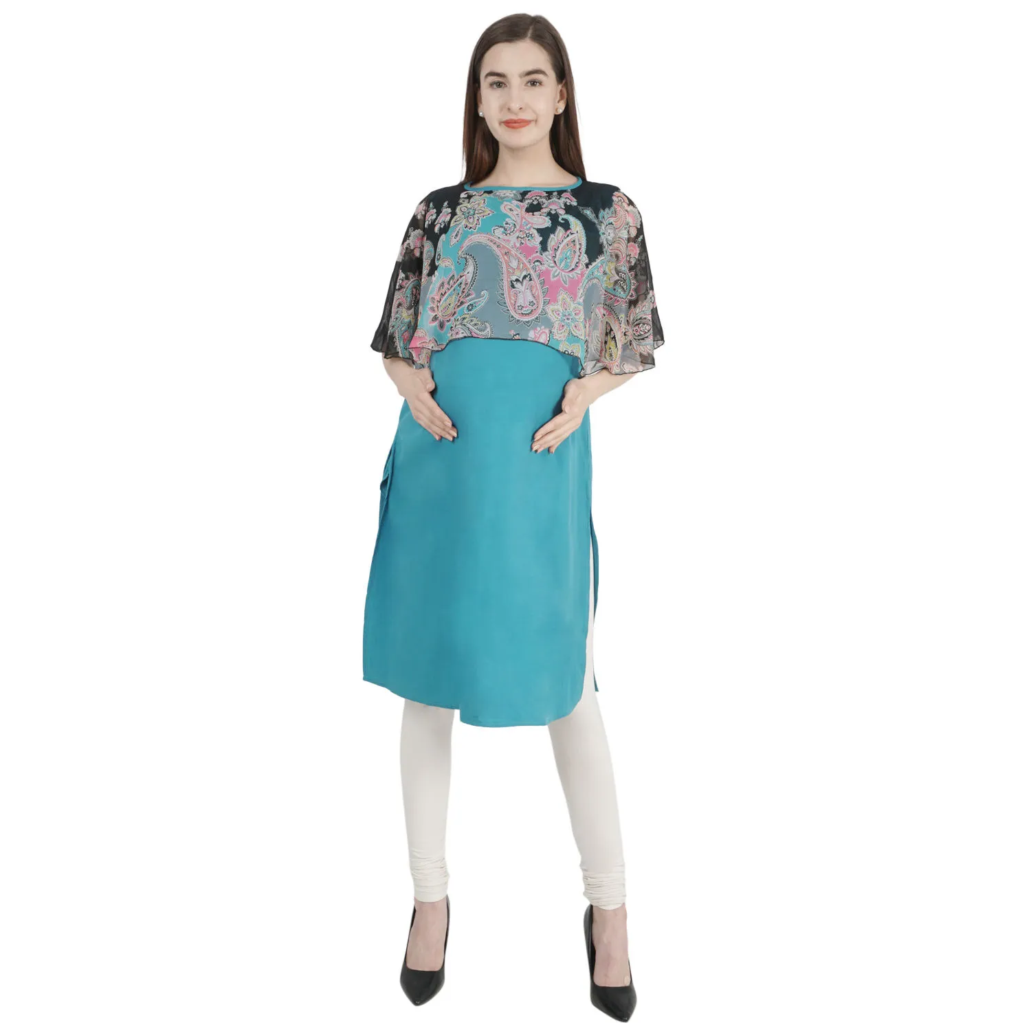 Morph Maternity Cape Style Blue Nursing Kurta