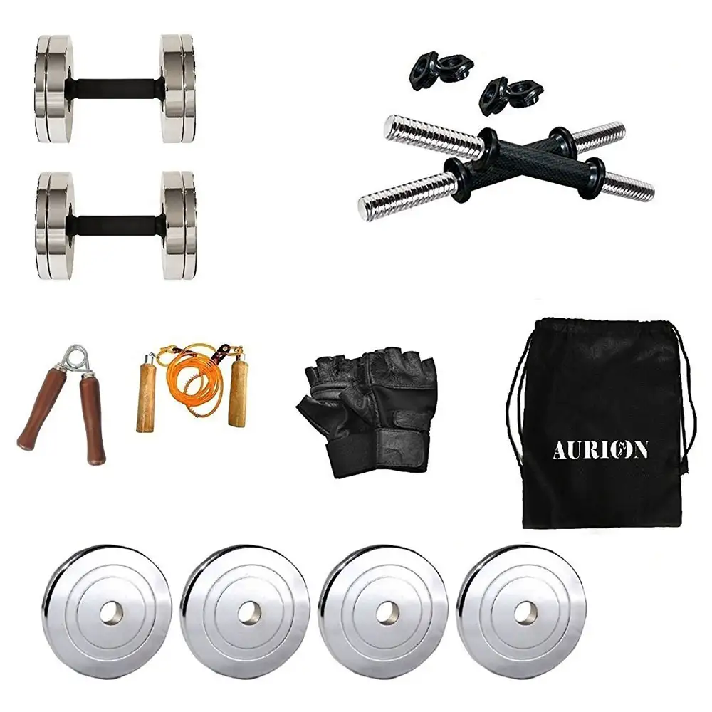 Aurion Steel Combo Home Gym Set with Accessories (Combo of 5) 10 Kg (Multicolour)