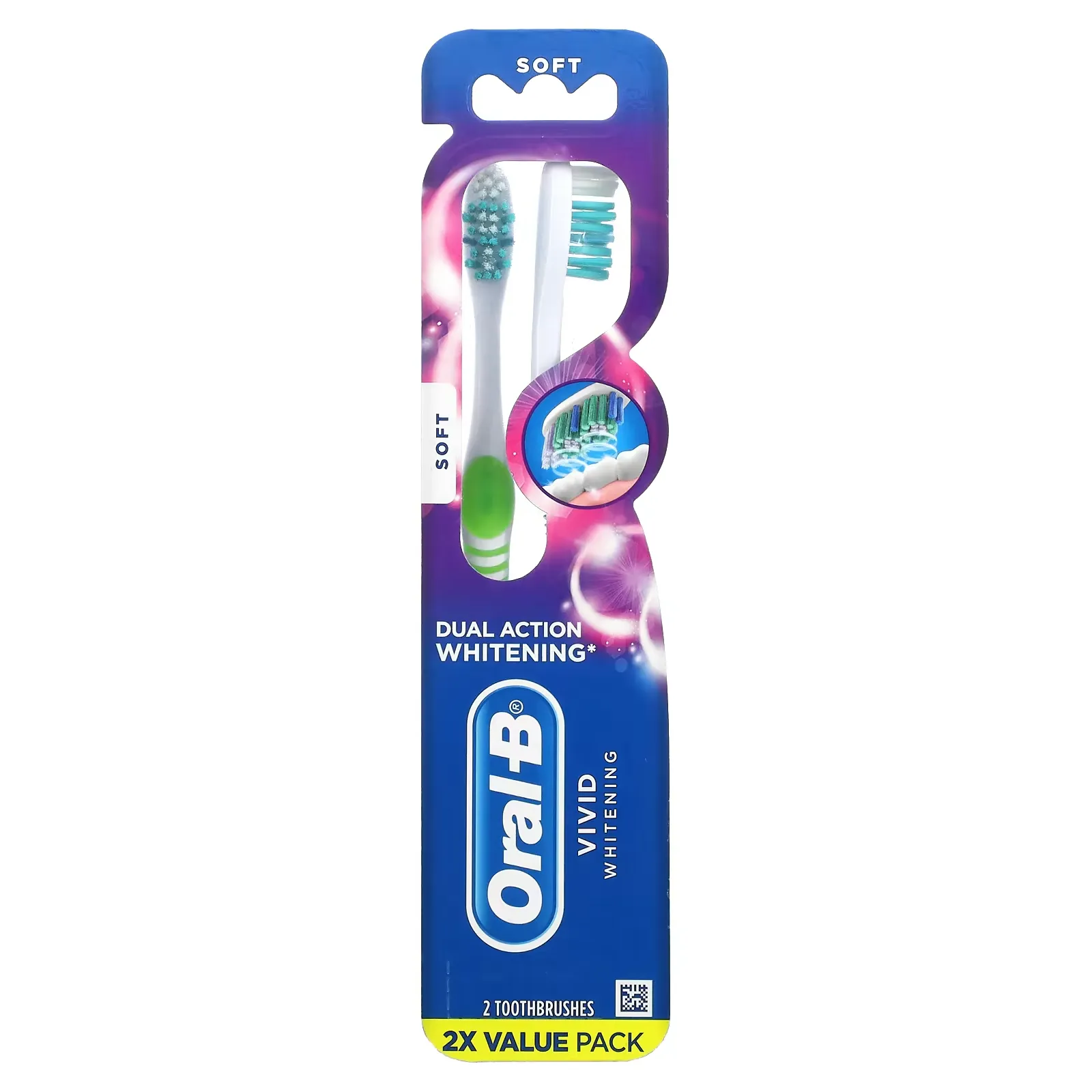 Vivid Whitening, Dual Action Whitening Toothbrush, Soft, 2 Pack