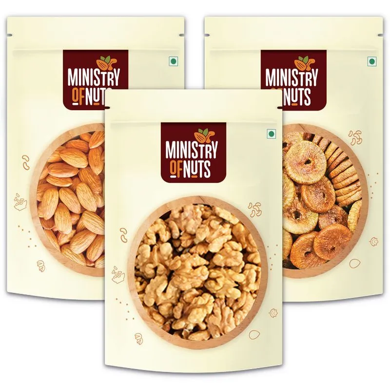 Ministry of Nuts Premium Dry Fruits - Pack Of 3 - Almonds, Walnuts & Figs