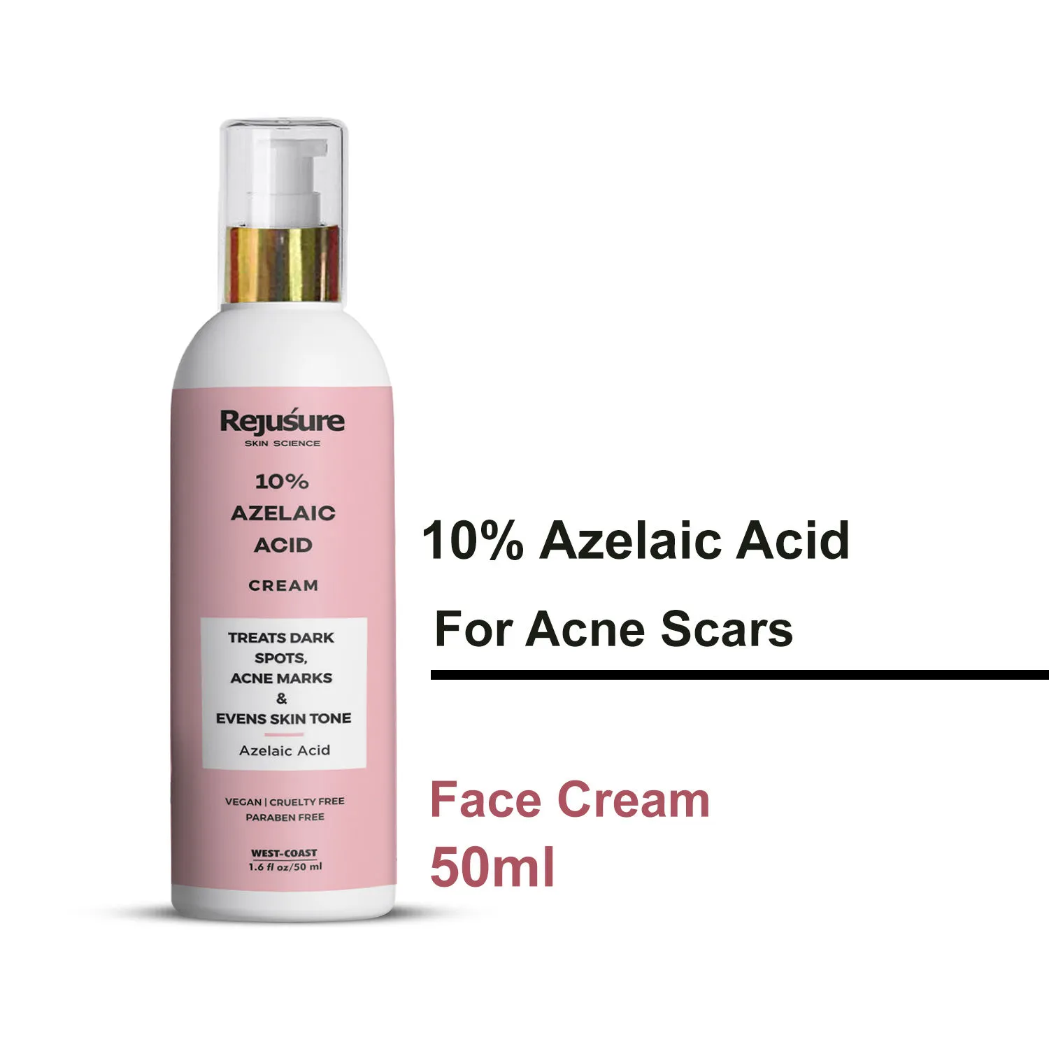 Rejusure 10% Azelaic Acid Cream Treats Dark Spots, Acne Marks & Evens Skin Tone