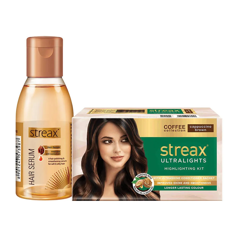 Streax Ultralights Cappuccino Brown + Hair Serum