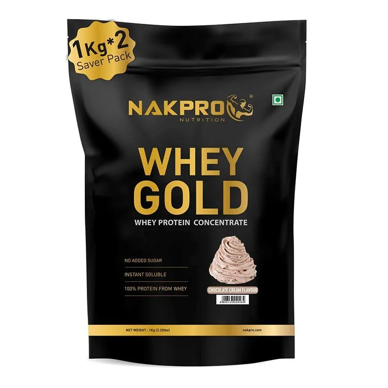 NAKPRO Gold Whey Protein Concentrate Supplement Powder - Cream Chocolate Flavour