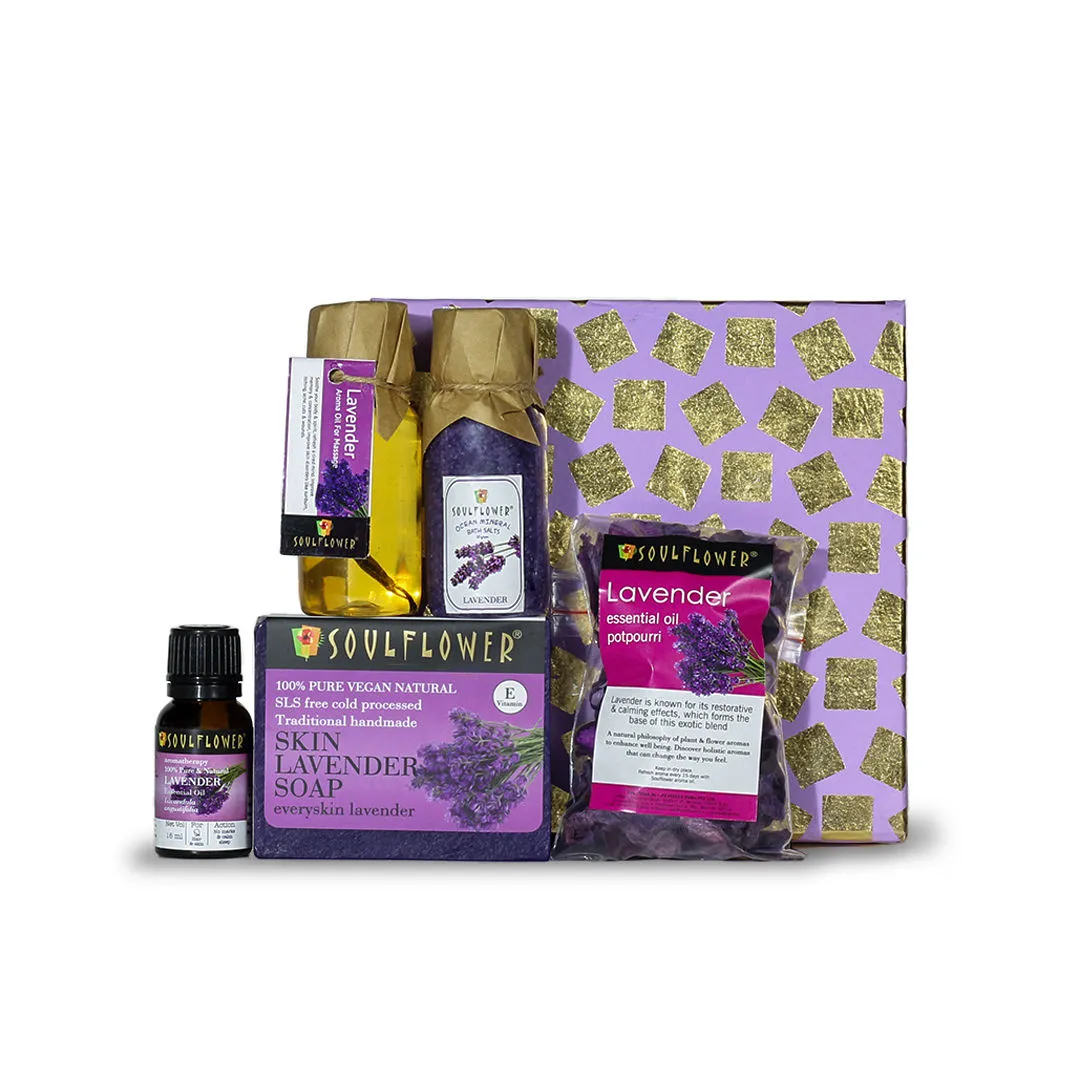 Soulflower Valentines Day Lavender Bath & Body Luxury Try Me Gift Set For Men Women