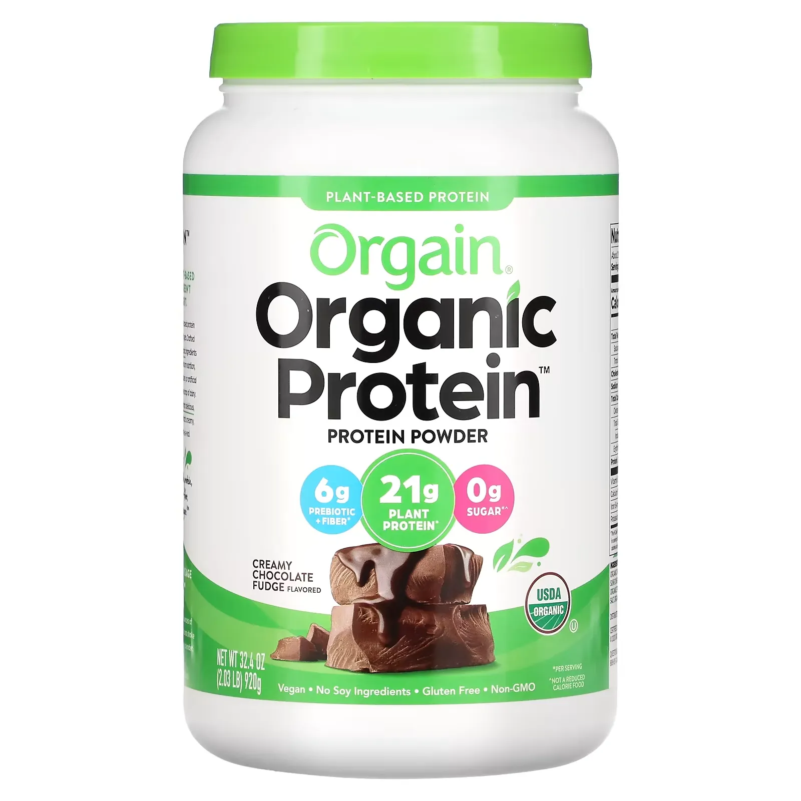 Organic Protein Powder, Plant Based, Creamy Chocolate Fudge, 2.03 lbs (920 g)