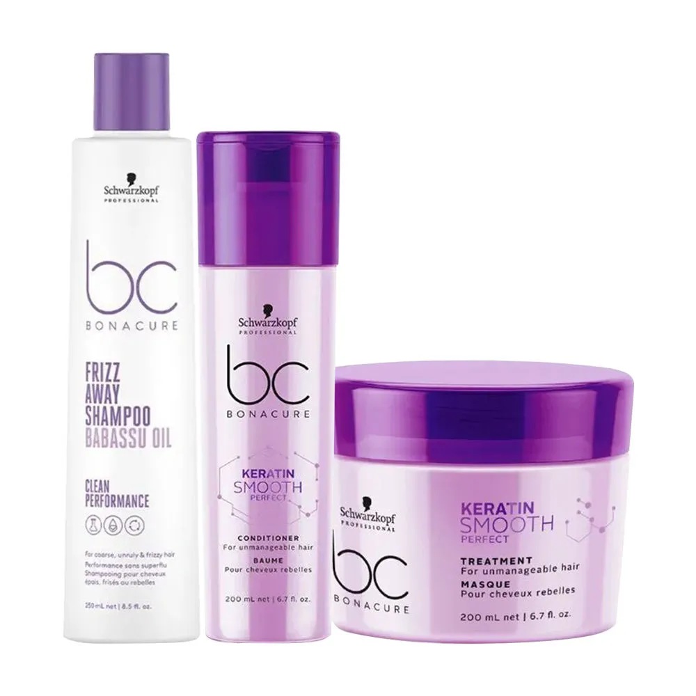 Schwarzkopf Professional Bonacure Keratin Smooth Perfect Micellar Shampoo + Conditioner + Mask Combo - For Dry & Frizzy Hair