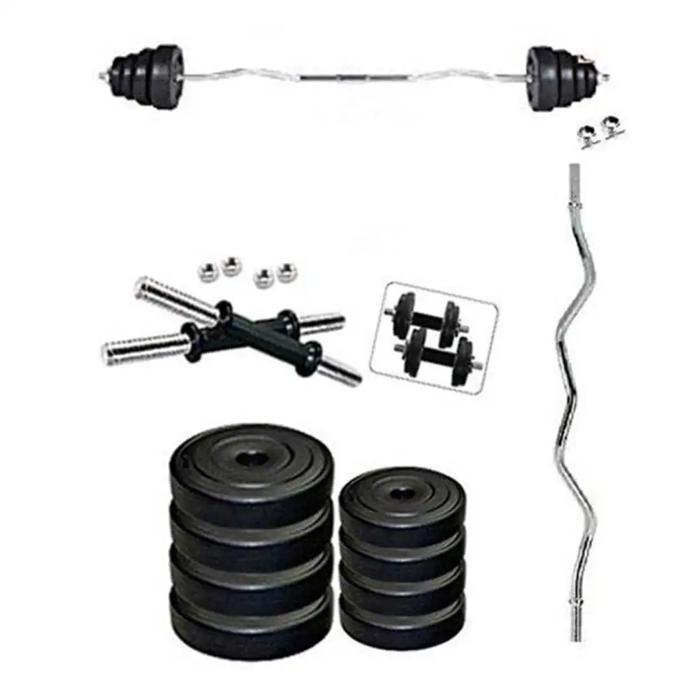 Body Maxx Home Gym Exercise Sets with 3Ft Curl and 2X14 Inch Dumbbells Package (30 Kg)