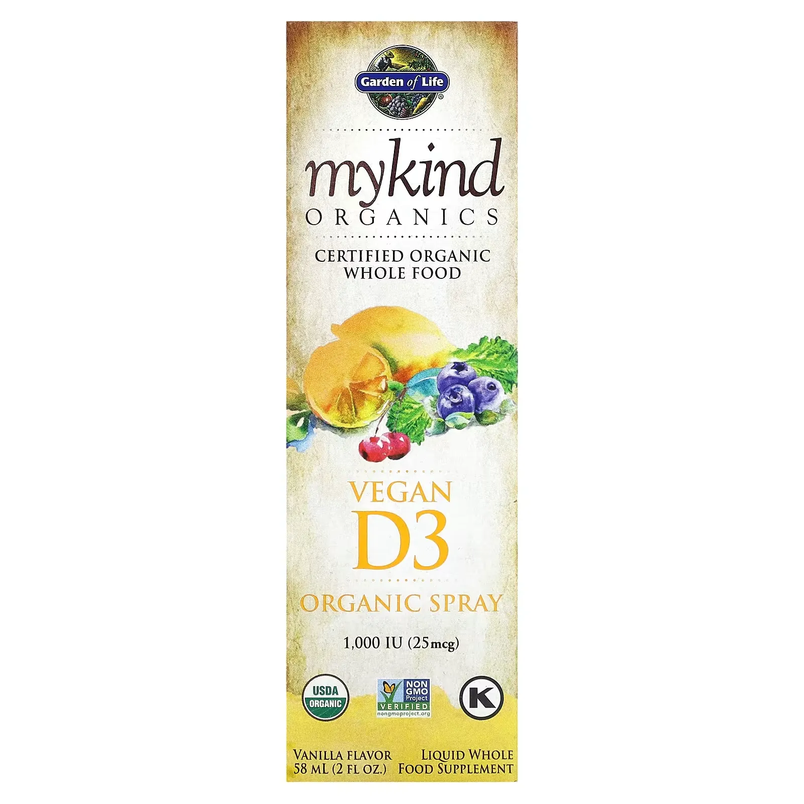 MyKind Organics, Vegan D3 Organic Spray, Vanilla, 25 mcg (1,000 IU), 2 fl oz (58 ml)