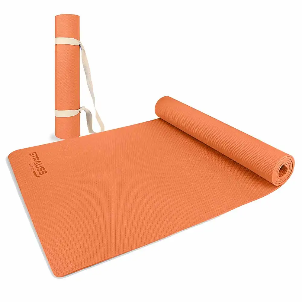 Strauss Anti Skid EVA Yoga Mat with Carry Strap,  Orange  8mm