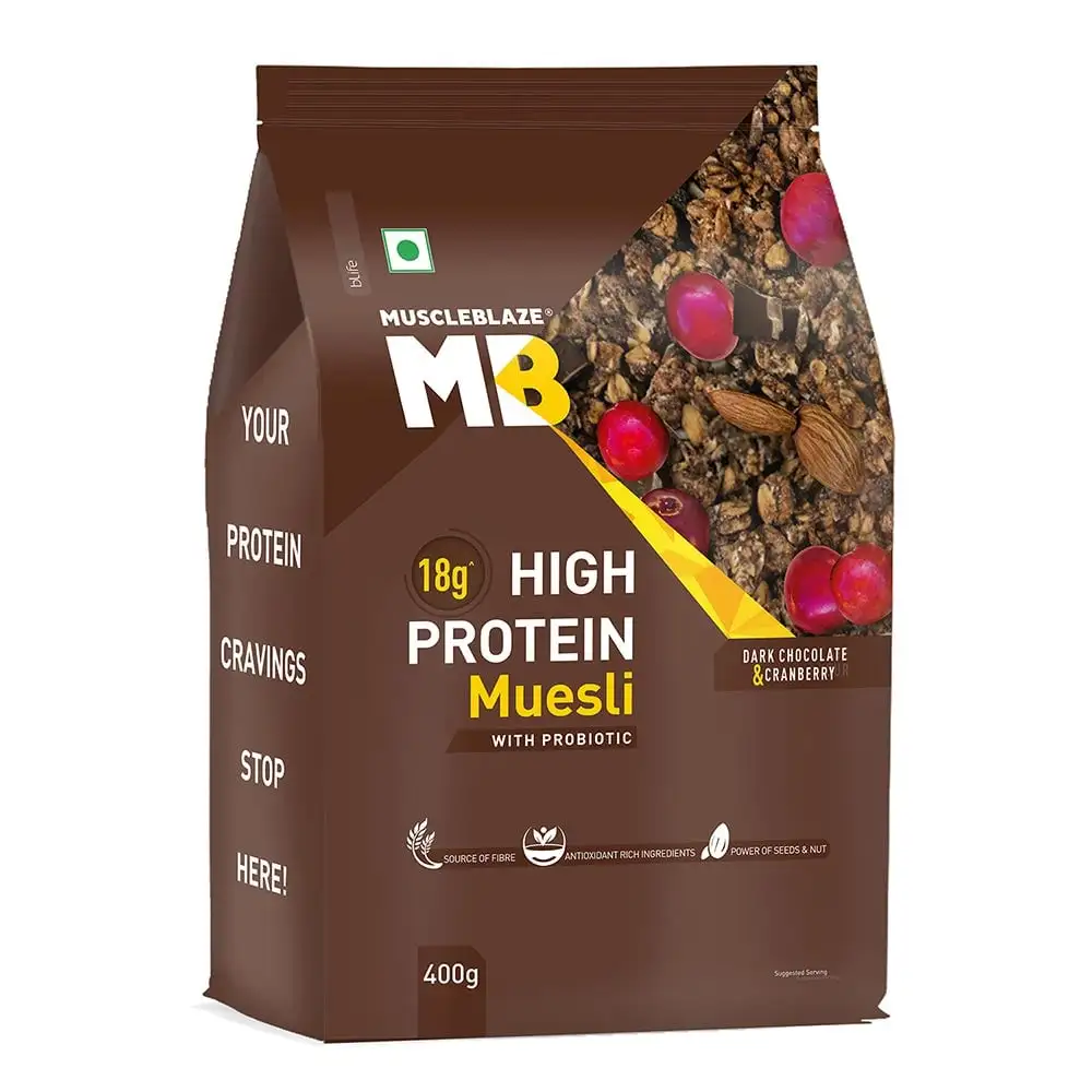 MuscleBlaze High Protein Muesli,  0.4 kg  Dark Chocolate & Cranberry