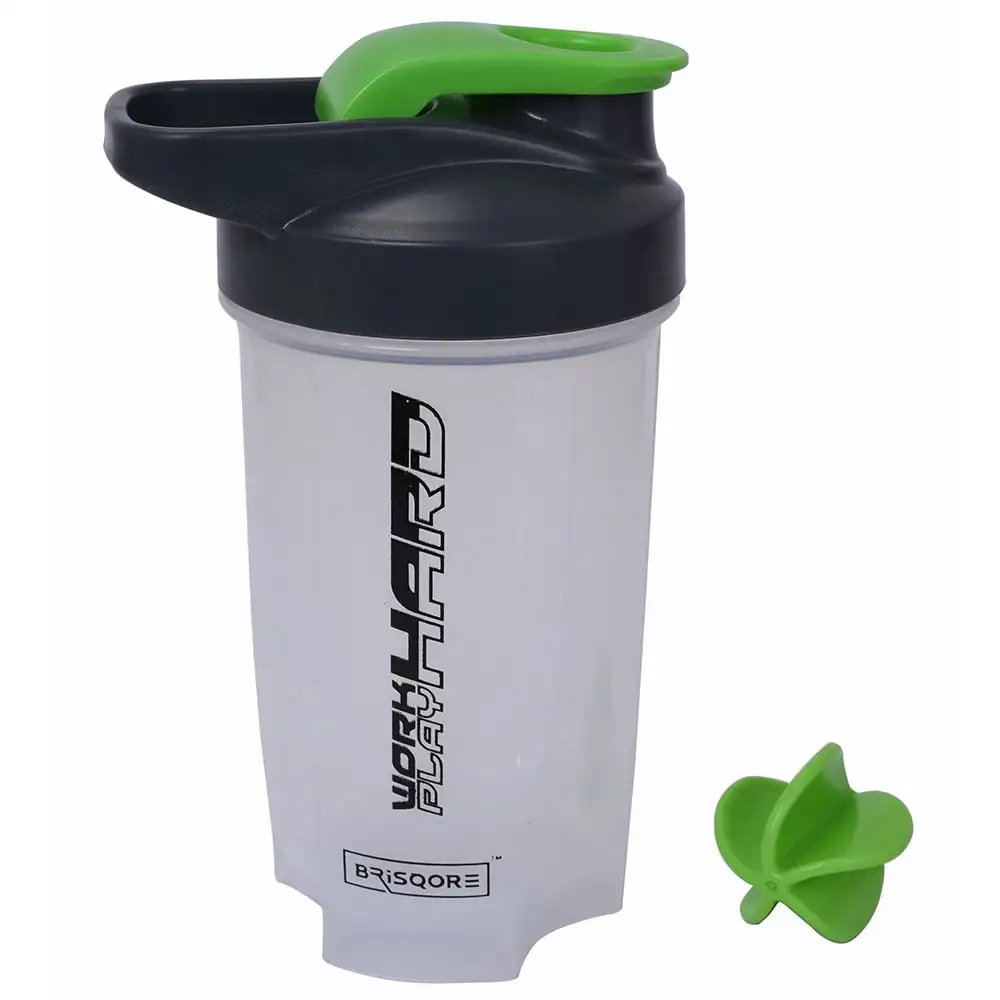 GHC Brisqore Smart Classic Leakproof Protein Shaker,  White with Green Lid  500 ml