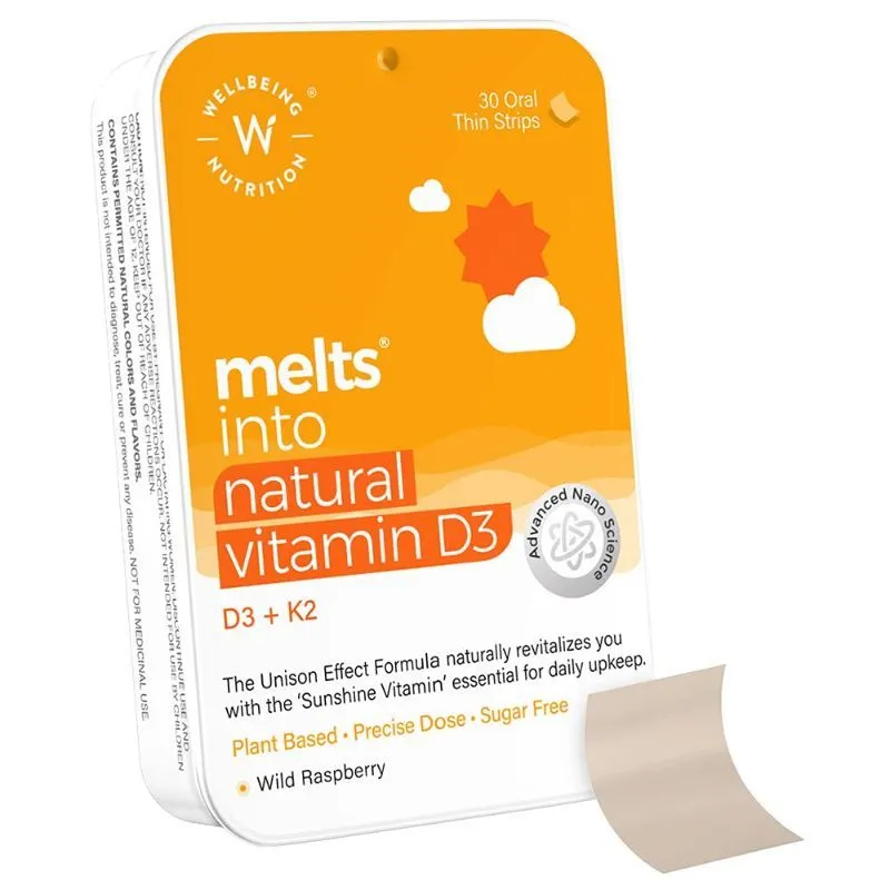 Wellbeing Nutrition Melts Natural Vitamin D3 + K2 (Mk-7), MCT Oil For Improved Bone Health