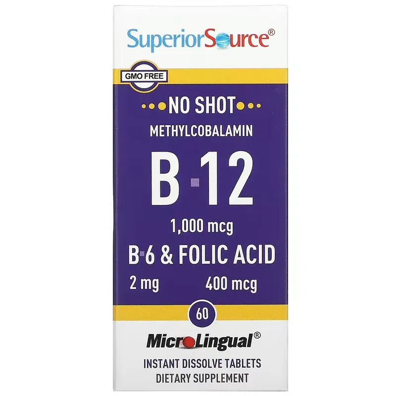 Methylcobalamin B-12, B-6 & Folic Acid, 1,000 mcg, 60 MicroLingual Instant Dissolve Tablets