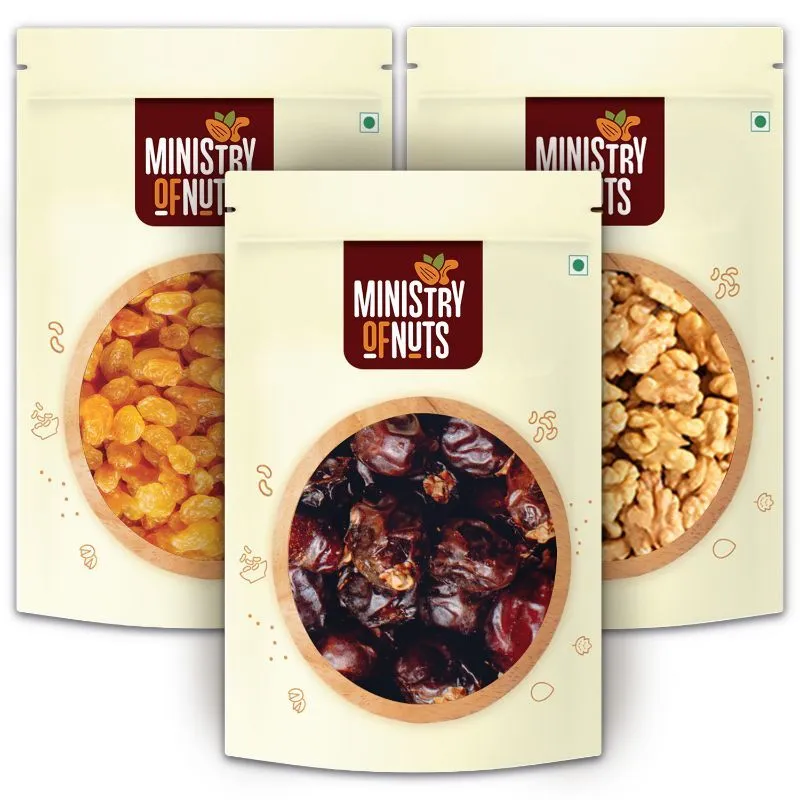 Ministry of Nuts Premium Dry Fruits - Pack Of 3 - Raisins, Dates & Walnuts