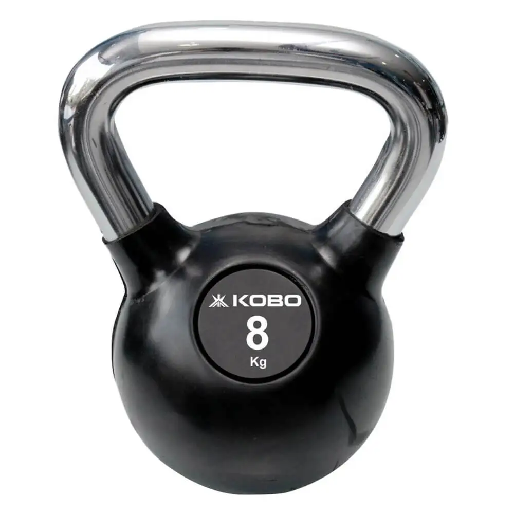 KOBO Kettlebell Cast Iron Rubber Coated with Chrome Handle,  Black  8 kg