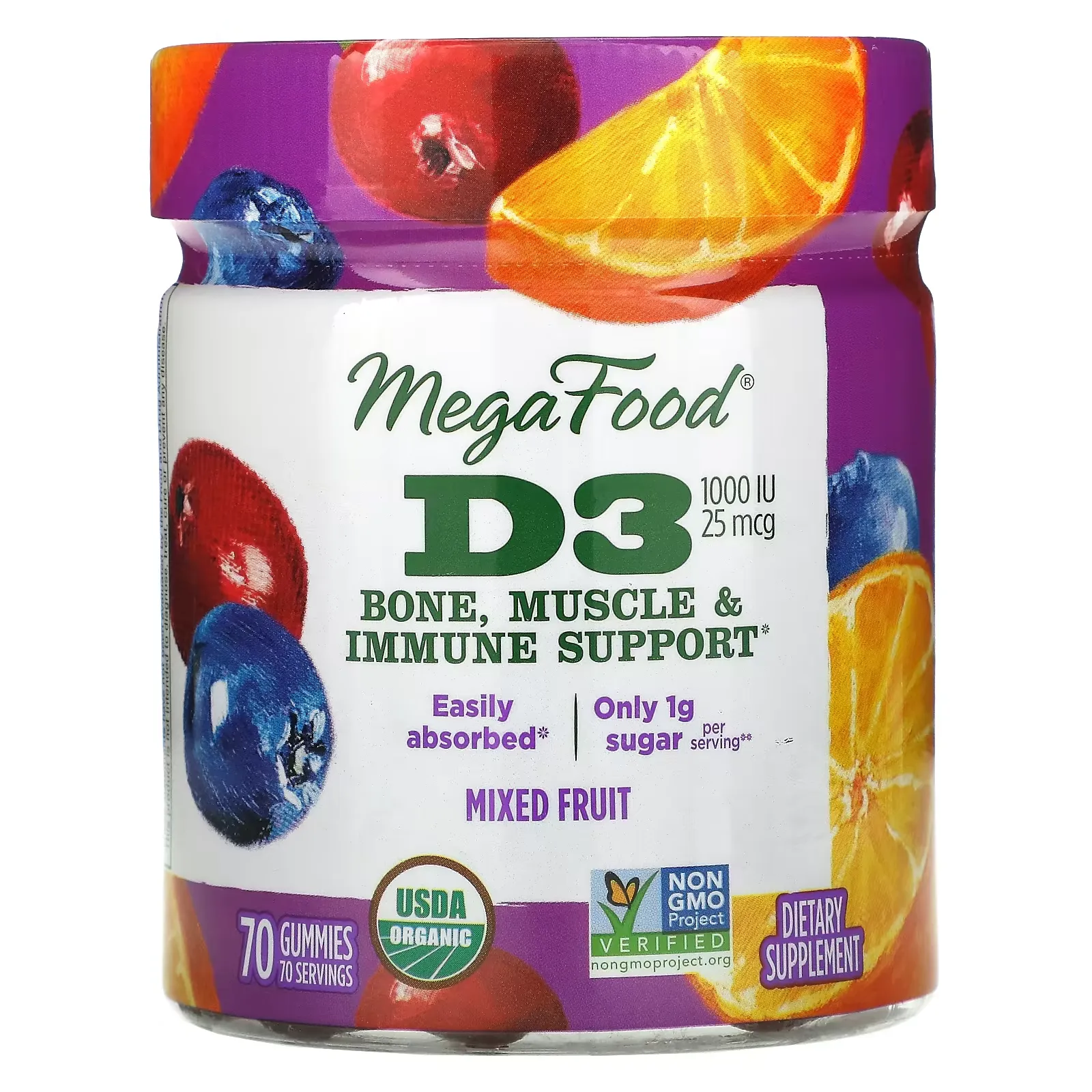 D3, Mixed Fruit, 1,000 IU (25 mcg), 70 Gummies