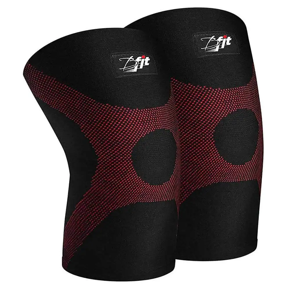 B Fit USA Knee Compression Sleeve One Pair (CM 01),  Black and Red  Medium