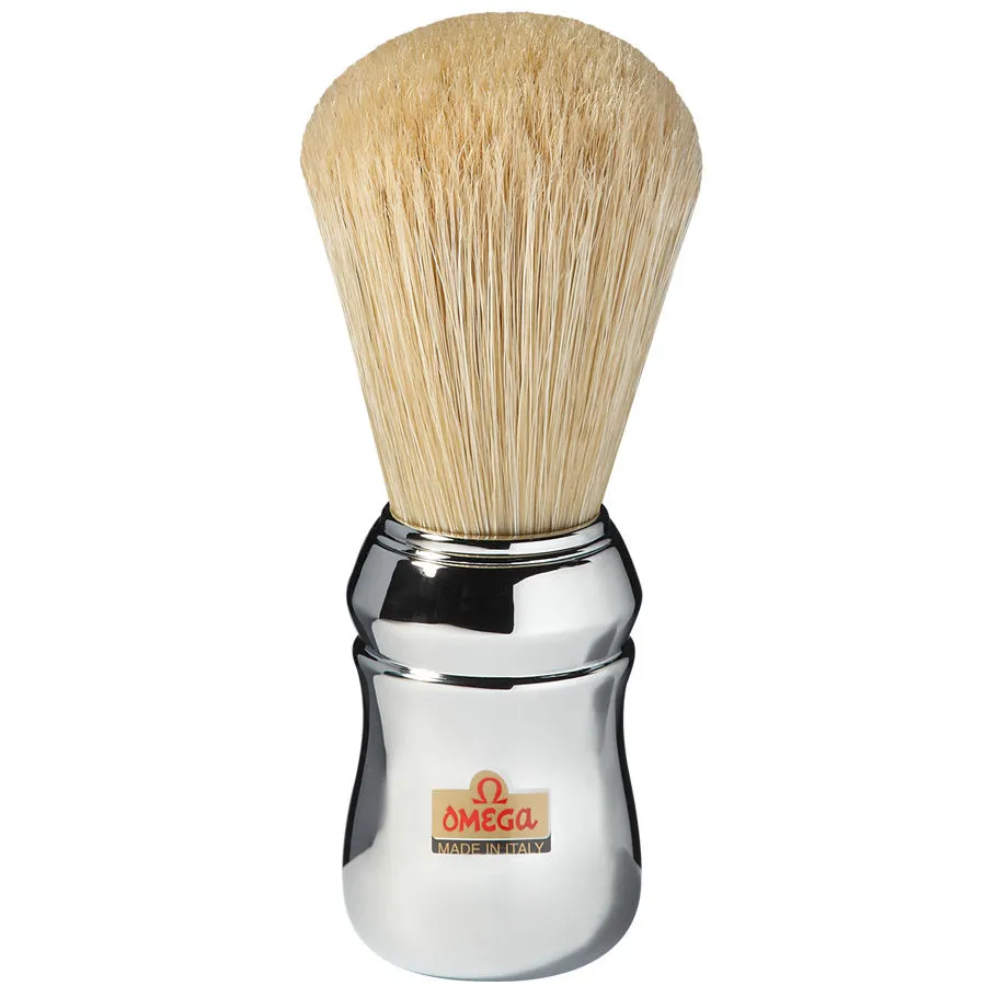 Omega 10048 Pure Bristle Shaving Brush - Chrome Plated