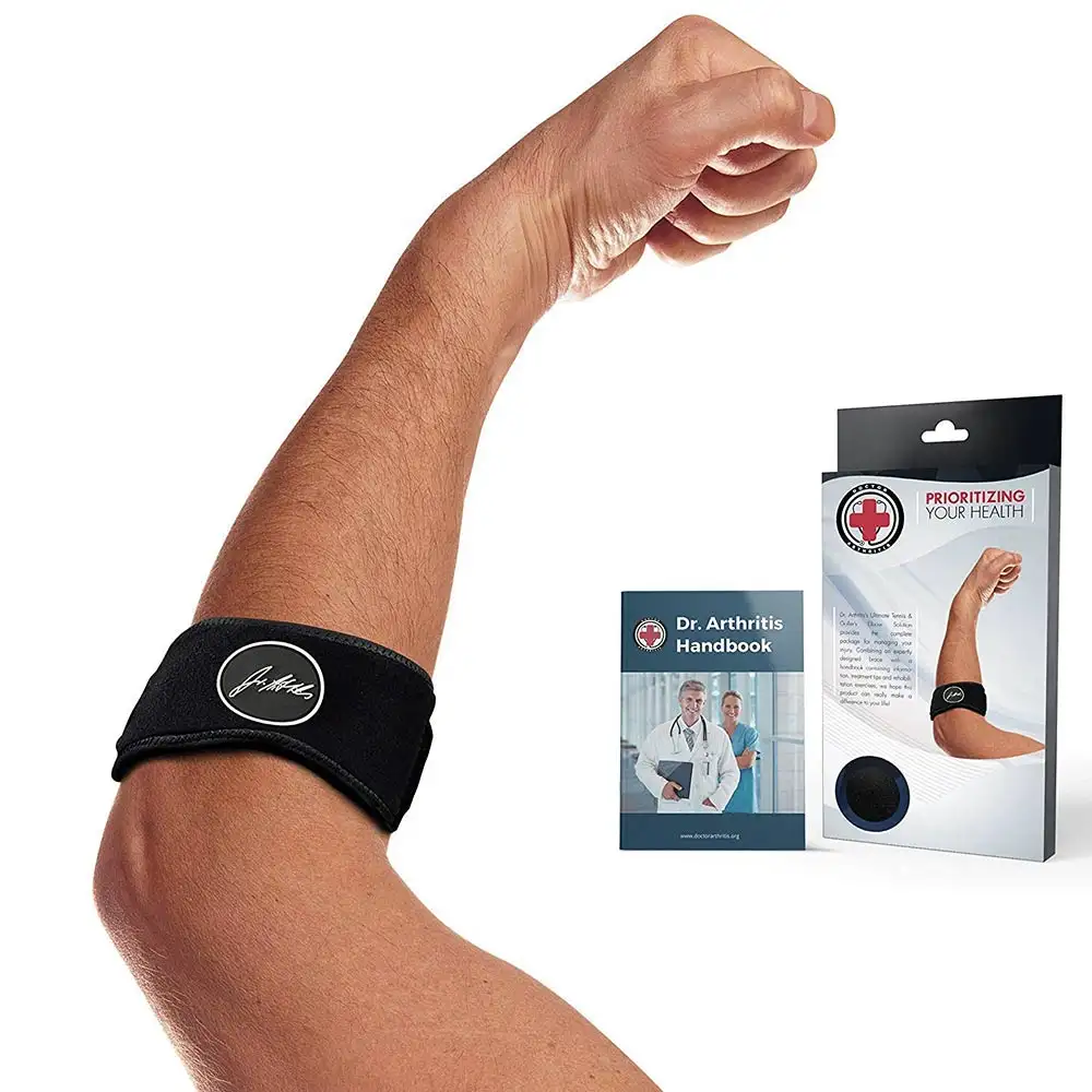 Dr. Arthritis Tennis and Golfer's Elbow Support,  Black with Hand Book  One Size