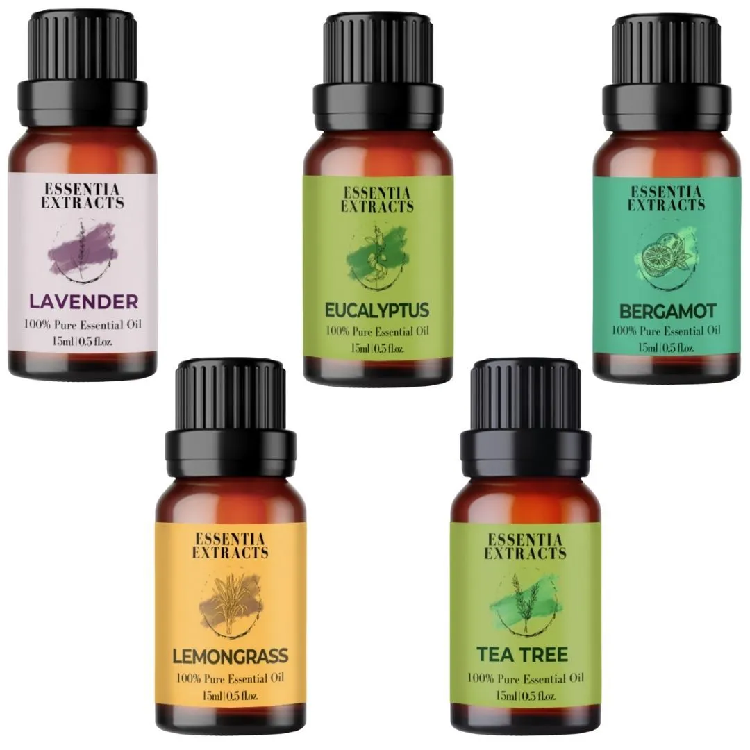 Essentia Extracts Combo Of Lavender, Tea Tree, Bergamot, Eucalyptus And Lemongrass Essential Oil