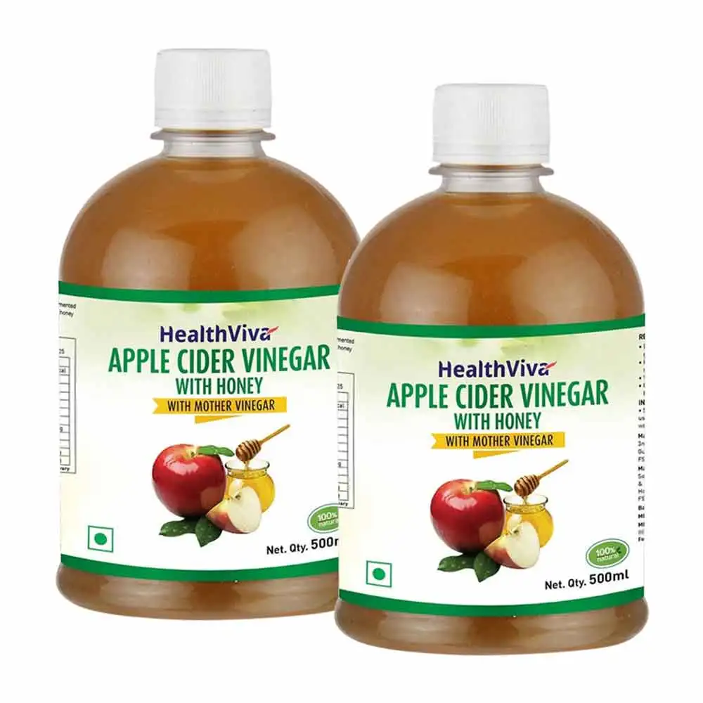 HealthViva Apple Cider Vinegar with Honey Pack of 2 OP,  0.5 L  Unflavoured