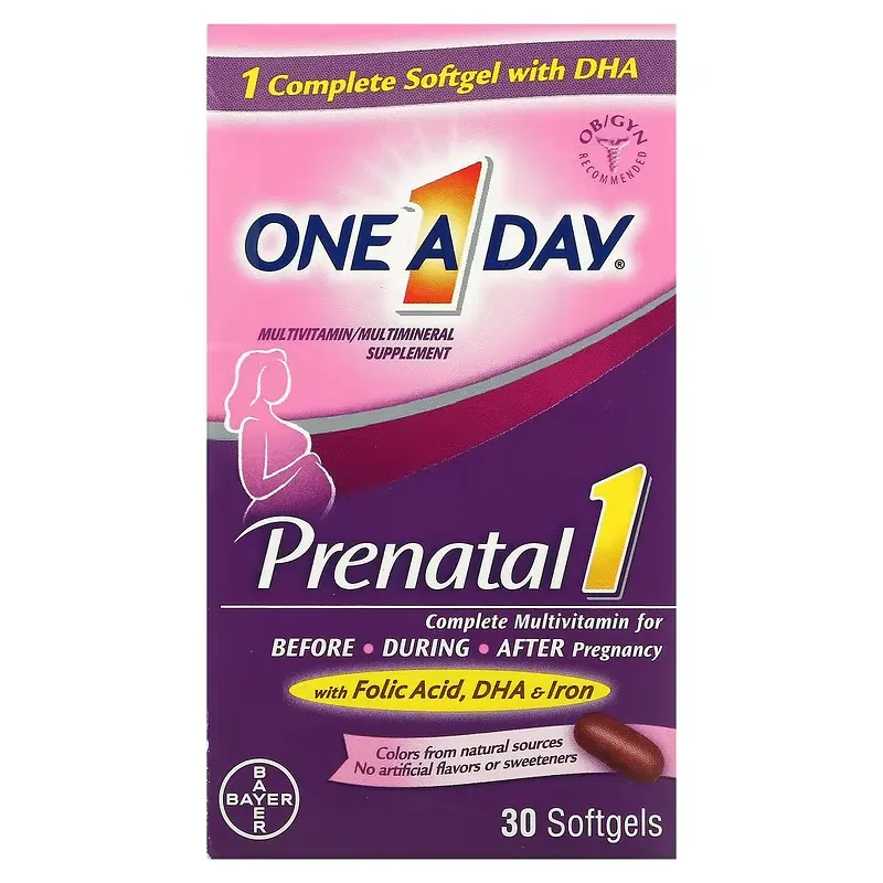 Prenatal 1 with Folic Acid, DHA & Iron, Multivitamin/Multimineral Supplement, 30 Softgels