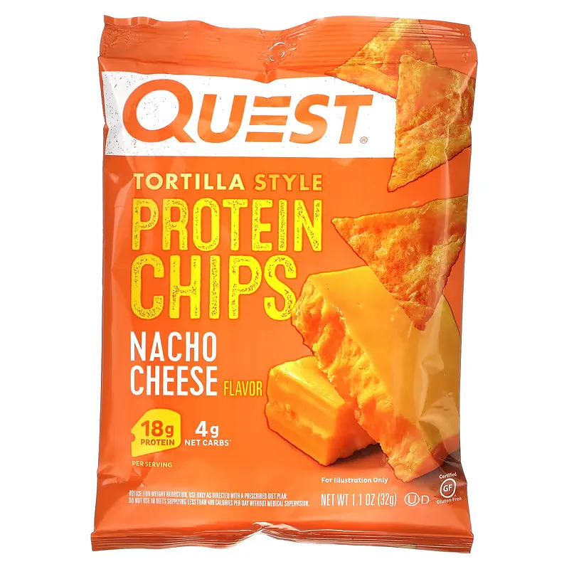 Tortilla Style Protein Chips, Nacho Cheese, 12 Bags, 1.1 oz (32 g ) Each