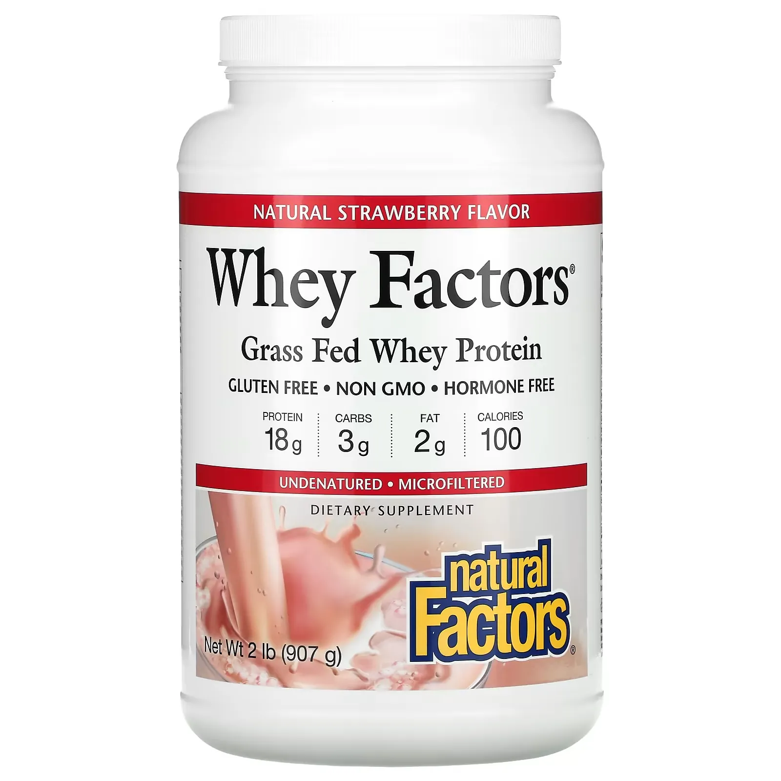 Whey Factors, Grass Fed Whey Protein, Natural Strawberry, 2 lb (907 g)