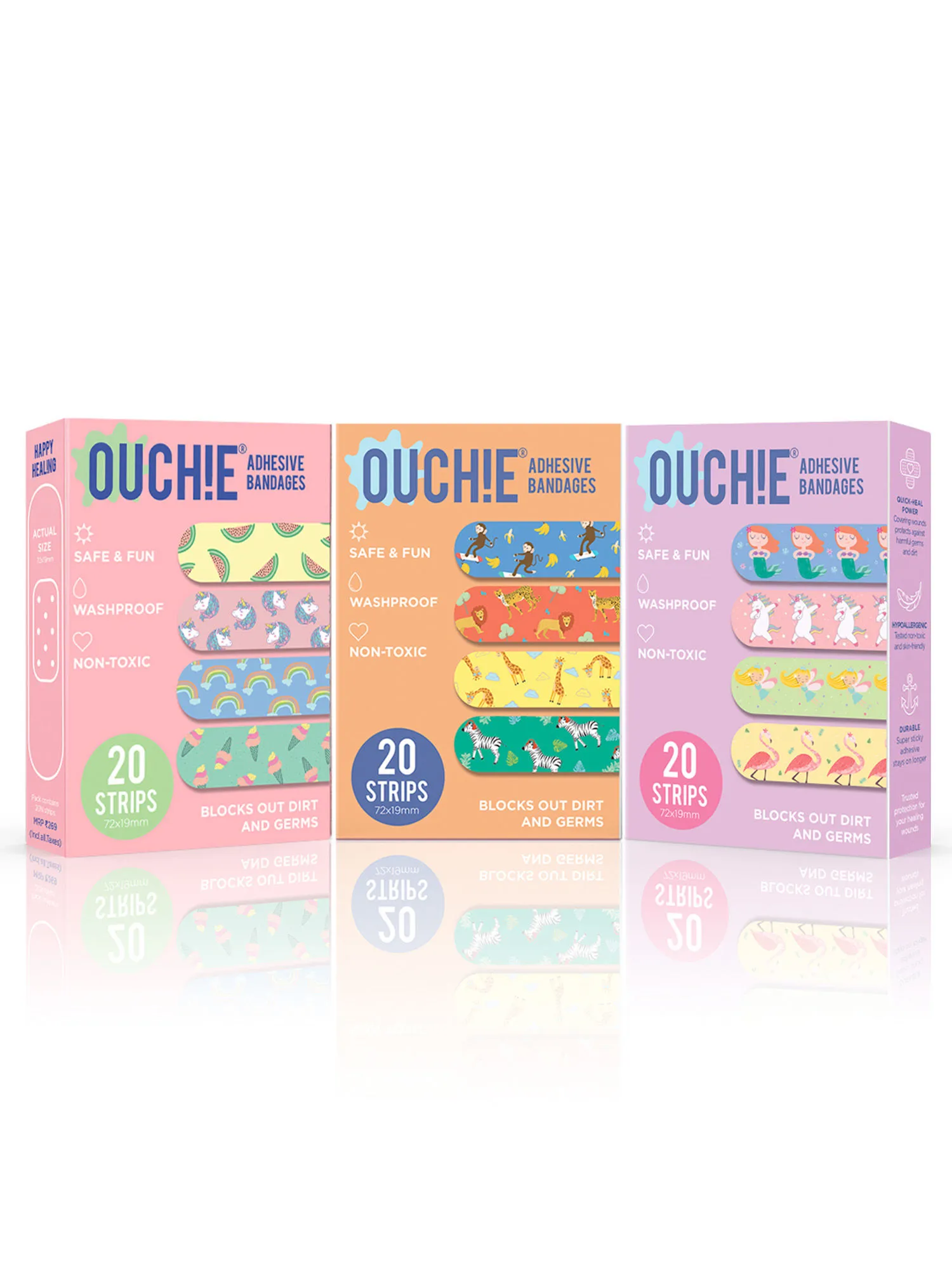 OUCHIE Non-toxic Printed Bandages Triple Combo (pack Of 60) - Orange