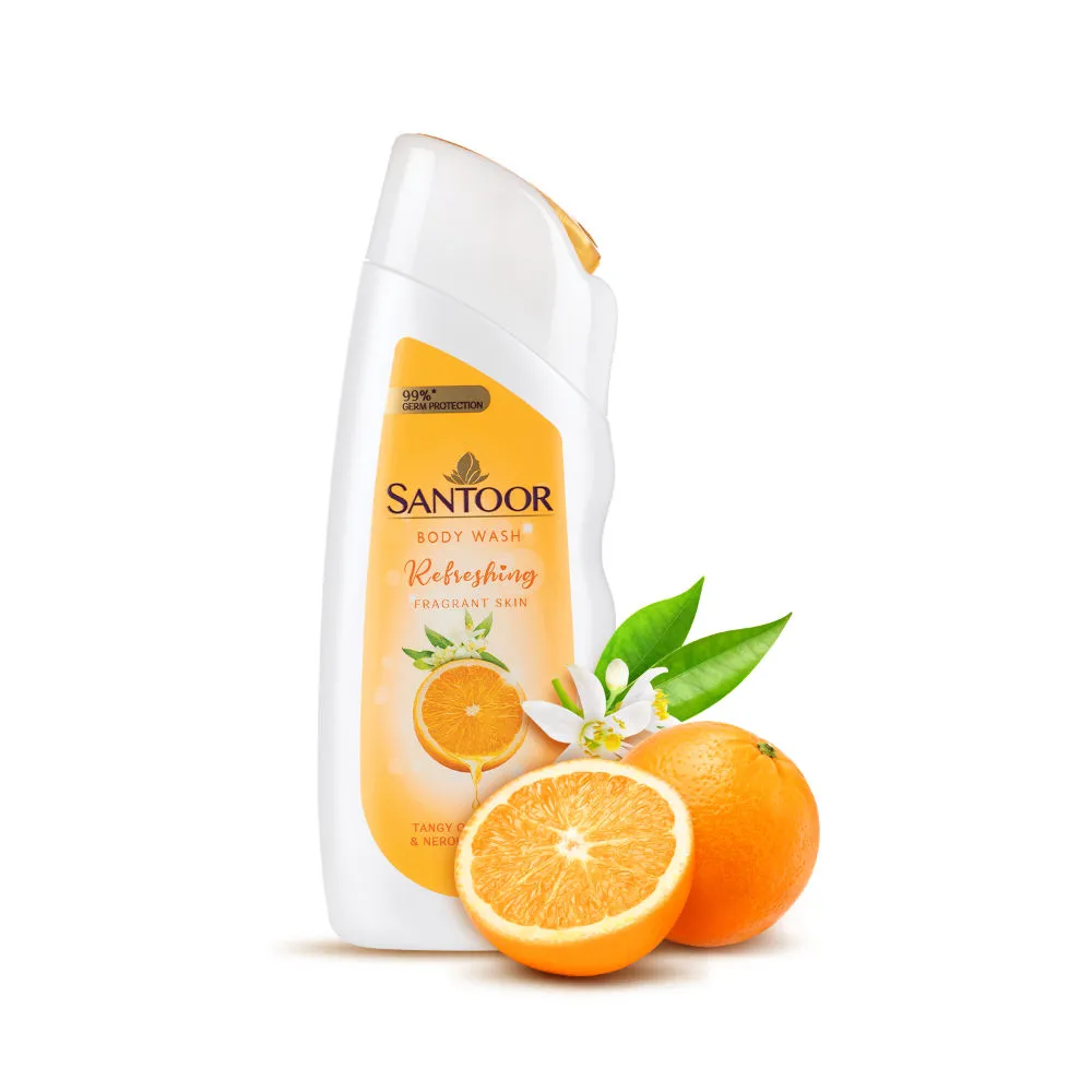 Santoor Refreshing Skin Body Wash, With Tangy Orange Oil & Neroli Extracts, pH Balanced Shower Gel