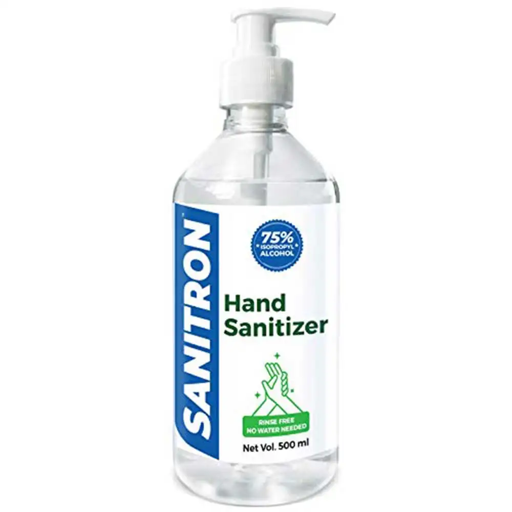 Sanitron Hand Sanitizer Liquid,  75% Pharma Grade Isopropyl Alcohol (IPA)  500 ml  Pump Bottle