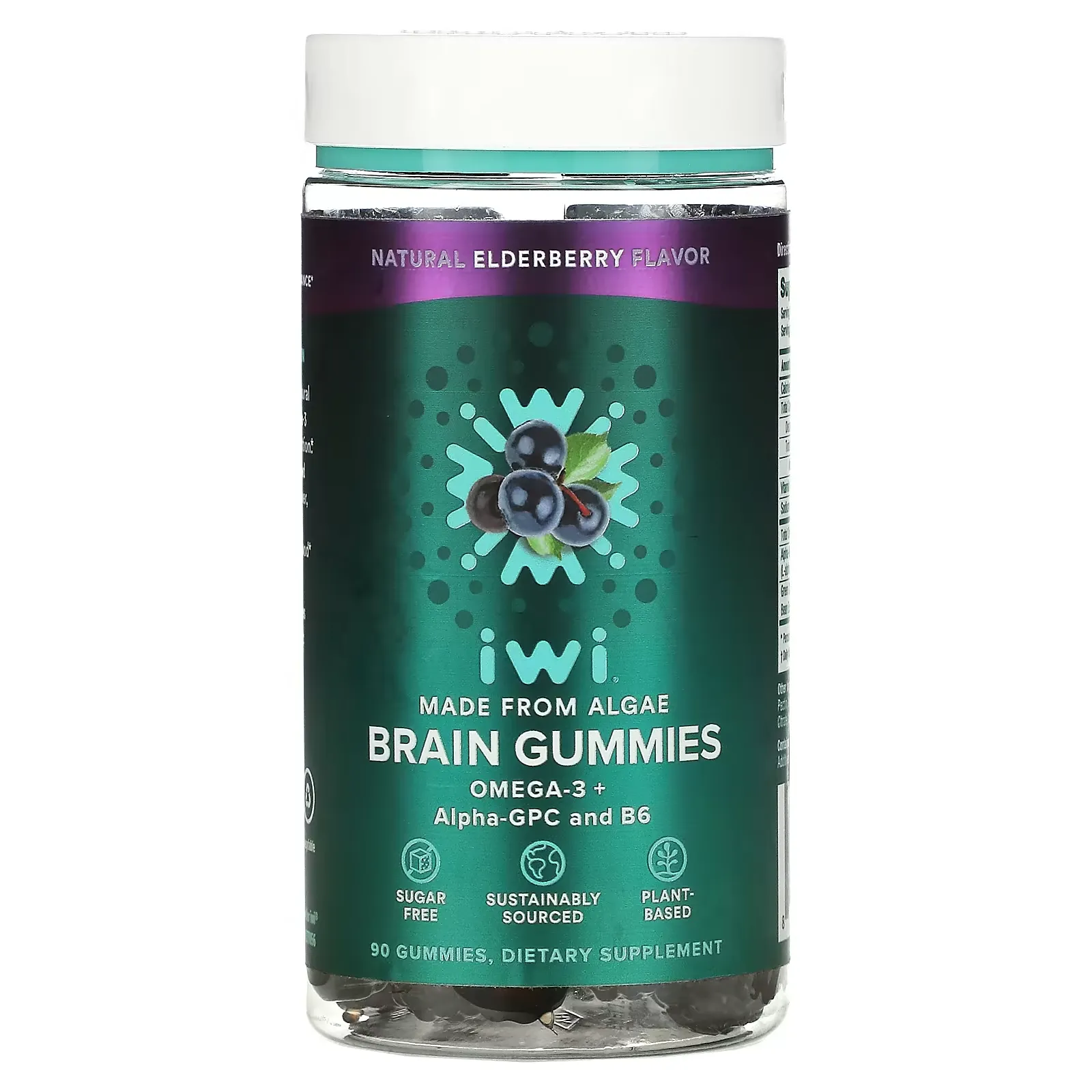 Brain Gummies, Omega-3 + Alpha-GPC And B6, Natural Elderberry, 90 Gummies