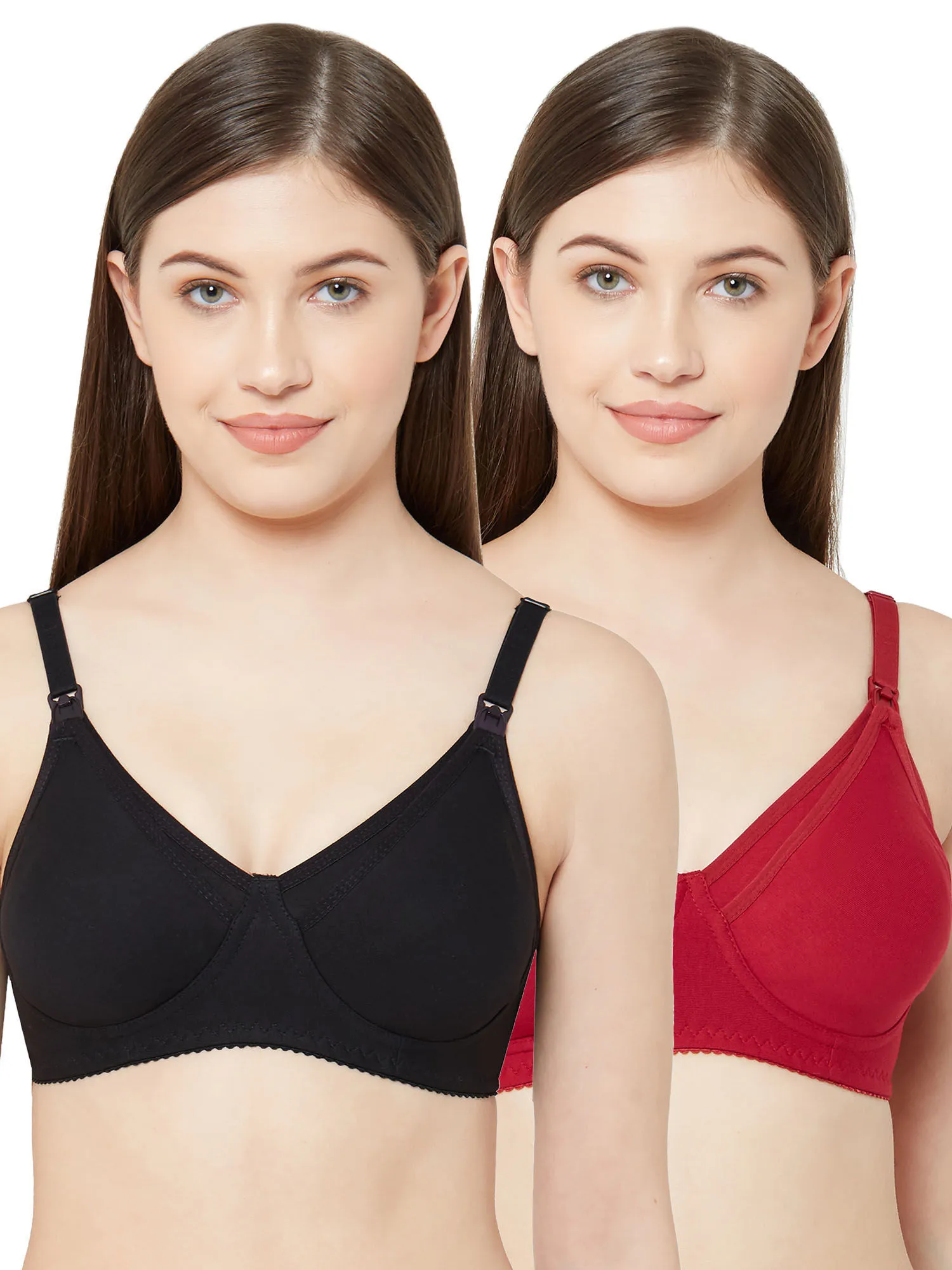 Juliet Womens Non Padded Non Wired Feeding Bra Combo Mold Feed Black Maroon (36C)